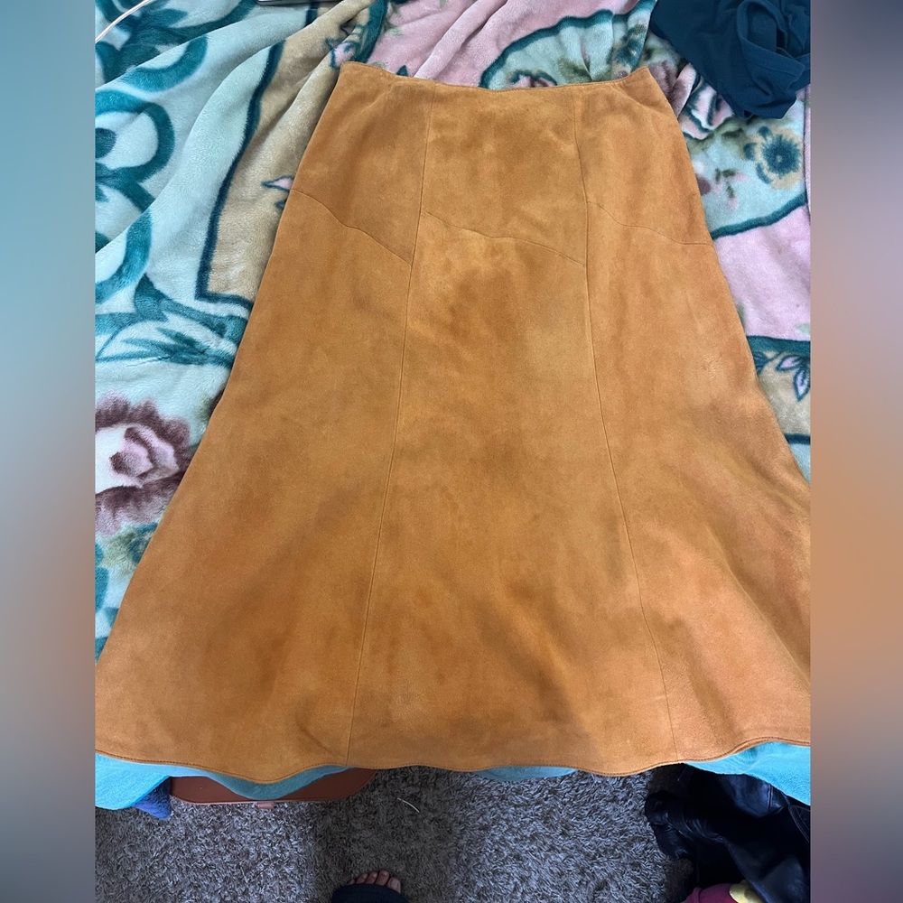 Vintage Avon yellow/orange/mustard leather skirt